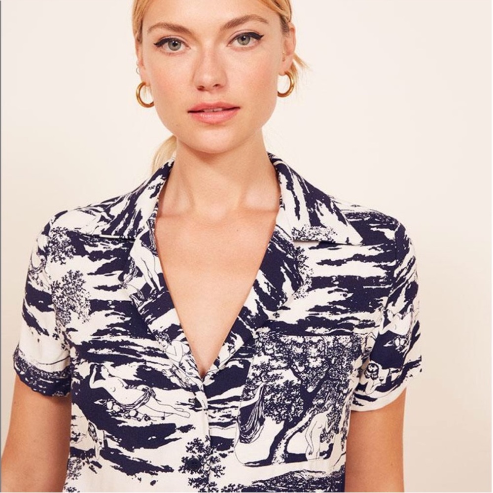 REFORMATION Cuba Top (Blue & White)